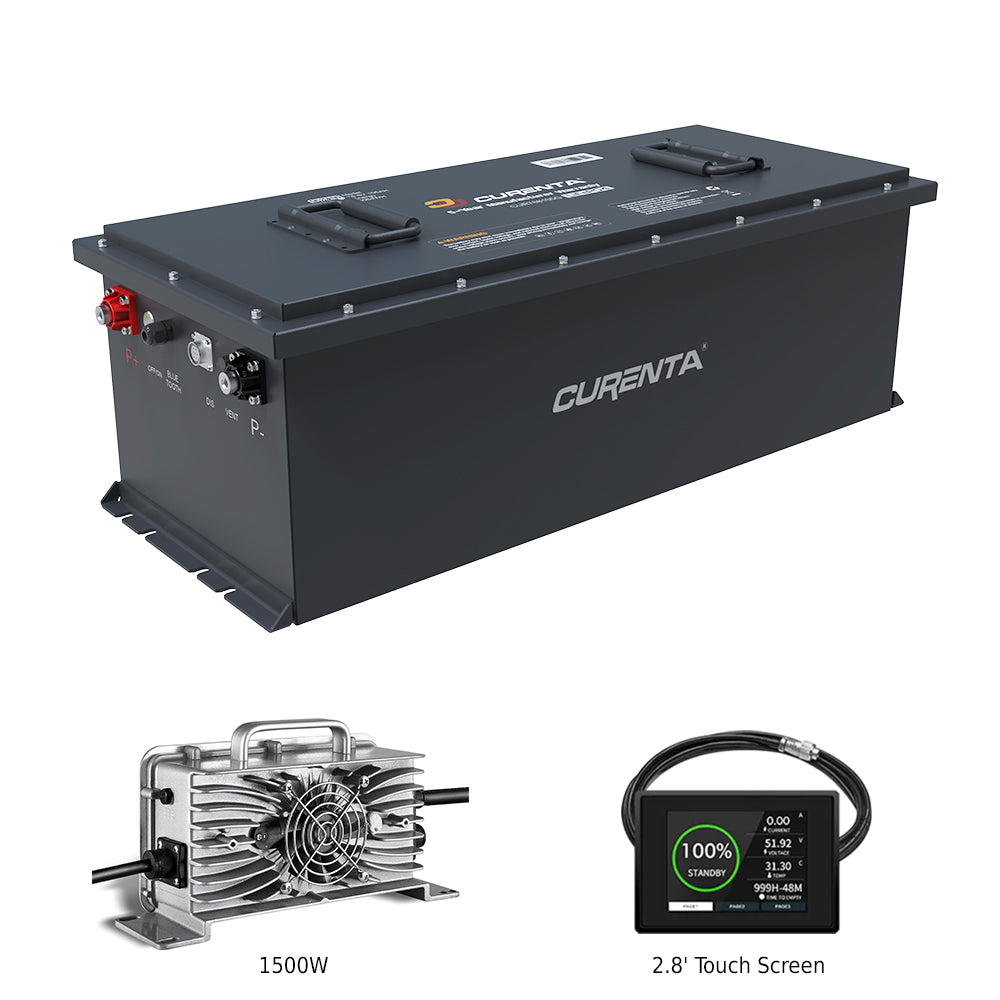 CURENTA 72V 150Ah Lithium Iron Golf Cart Battery 76.8V 150Ah Bluetooth LiFePO4 Battery 18A Fast Charger 2.8' Touch  LCD Screen Conversion kit.