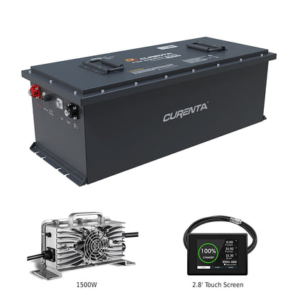 CURENTA 72V 150Ah Lithium Iron Golf Cart Battery 76.8V 150Ah Bluetooth LiFePO4 Battery 18A Fast Charger 2.8' Touch  LCD Screen Conversion kit.