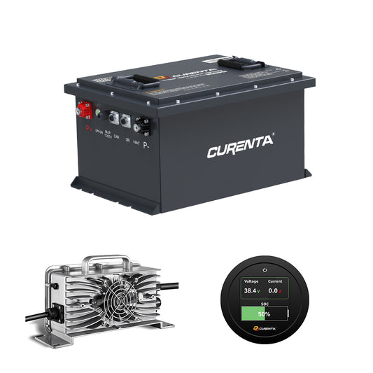 CURENTA 36V 105Ah Lithium Iron Golf Cart Battery 38.4V 105Ah Bluetooth LiFePO4 Battery 22A Fast Charger 2.8' Touch  LCD Screen Conversion kit for Golf Cart