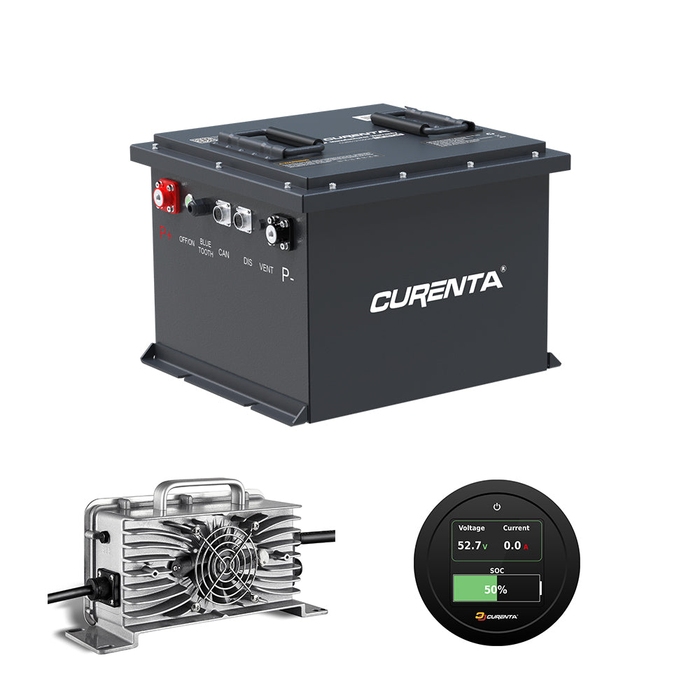 CURENTA 48V 105Ah Mini-Sized Lithium Iron Golf Cart Battery 51.2V 105Ah Bluetooth LiFePO4 Battery 22A Fast Charger 2.8' Touch  LCD Screen Conversion kit