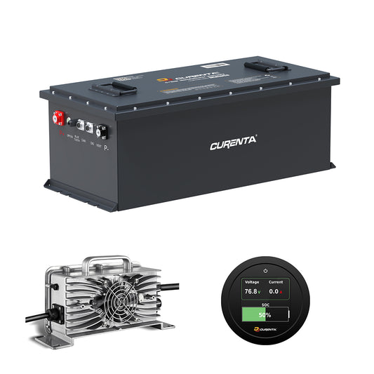 CURENTA 72V 105Ah Lithium Iron Golf Cart Battery 76.8V 105Ah Bluetooth LiFePO4 Battery 18A Fast Charger 2.8' Touch  LCD Screen Conversion kit.