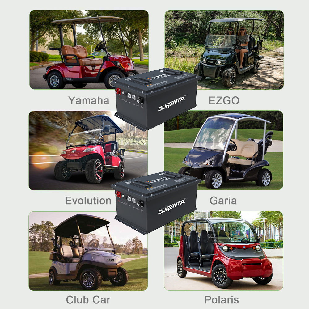CURENTA 36V 105Ah Lithium Iron Golf Cart Battery 38.4V 105Ah Bluetooth LiFePO4 Battery 22A Fast Charger 2.8' Touch  LCD Screen Conversion kit for Golf Cart